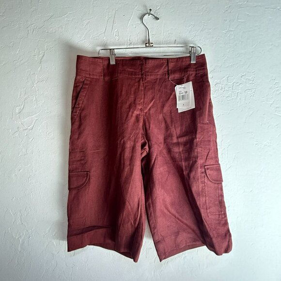 Cabi Women's Mid Rise Waist Linen Outdoor Casual Cargo Shorts Red/Brown 10 NWT
